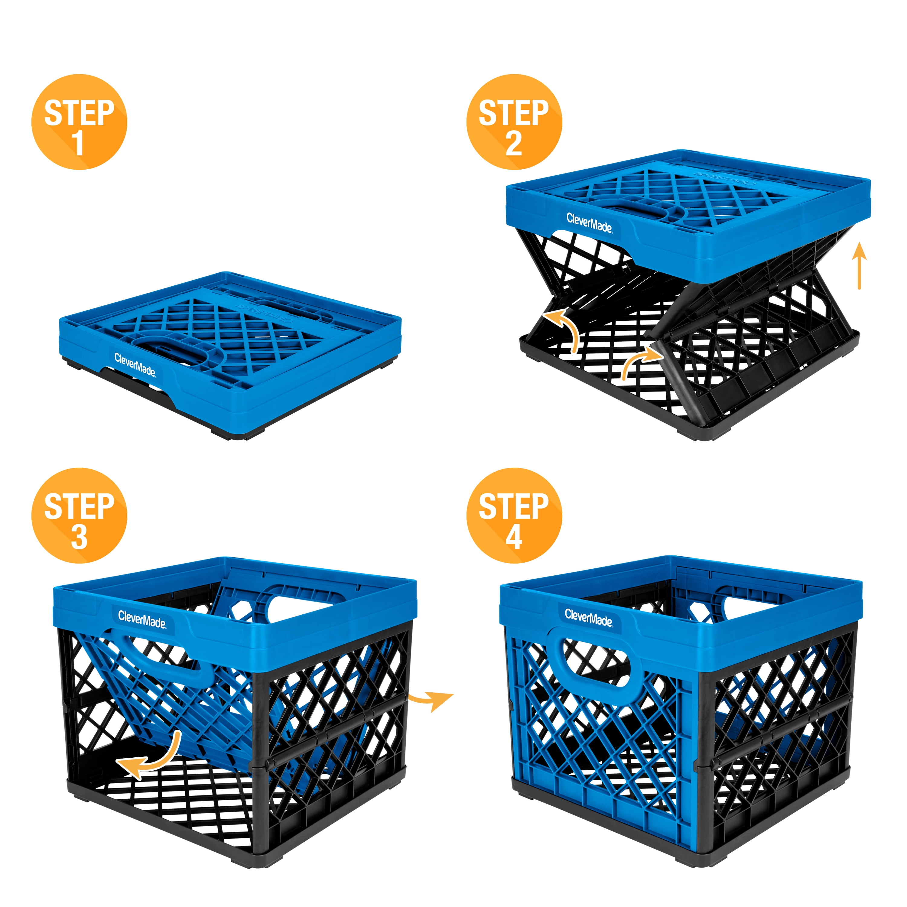 CleverMade Milk Crates 32L CleverCrates Pack of 3 Blue Pack of 3 25L Plastic Stackable Storage Bins CleverCrates Utility Folding Baskets Blue & Collapsible Plastic Storage Bins with Handles 