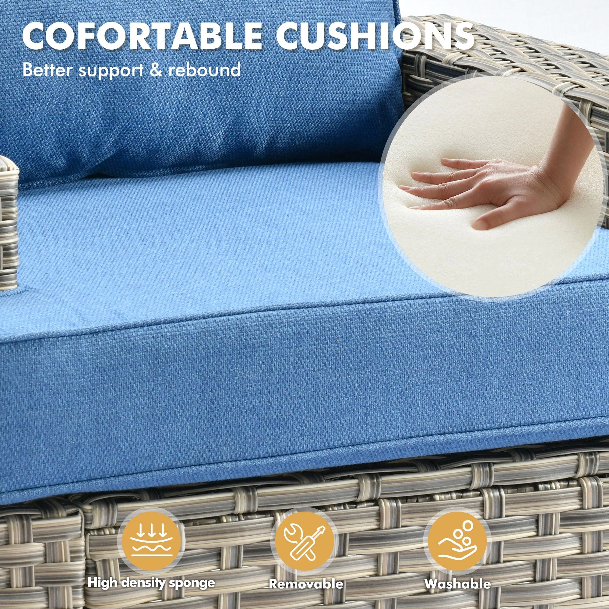 XIZZI Wicker Patio Furniture 7 Pieces Rattan Outdoor Conversation Set All Weather Modular Sectional Sofa Patio Chair Set with Cushion Ottoman for Porch, Diamond Blue