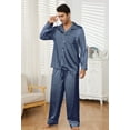 thumbnail image 2 of U2SKIIN Mens Silk Pajamas Set, Long Sleeve Satin Pajamas for Men Sleepwear Button Down Pjs Set Two-piece（Blue Grey, Large）, 2 of 4
