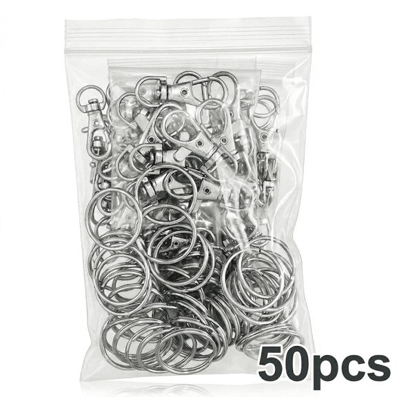 ROSEXIXI Lobster Claw Clasps, 50-Pack Silver Metal Keychain Rings – 25mm (1") Split Rings with 360 Degree Swivel Snap Hook for Lanyards, DIY Jewelry Making and Crafting Projects