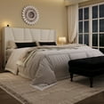 thumbnail image 2 of Amolife King Bed Frame, Upholstered Platform Bed with Wingback and Geometric Headboard, White, 2 of 14