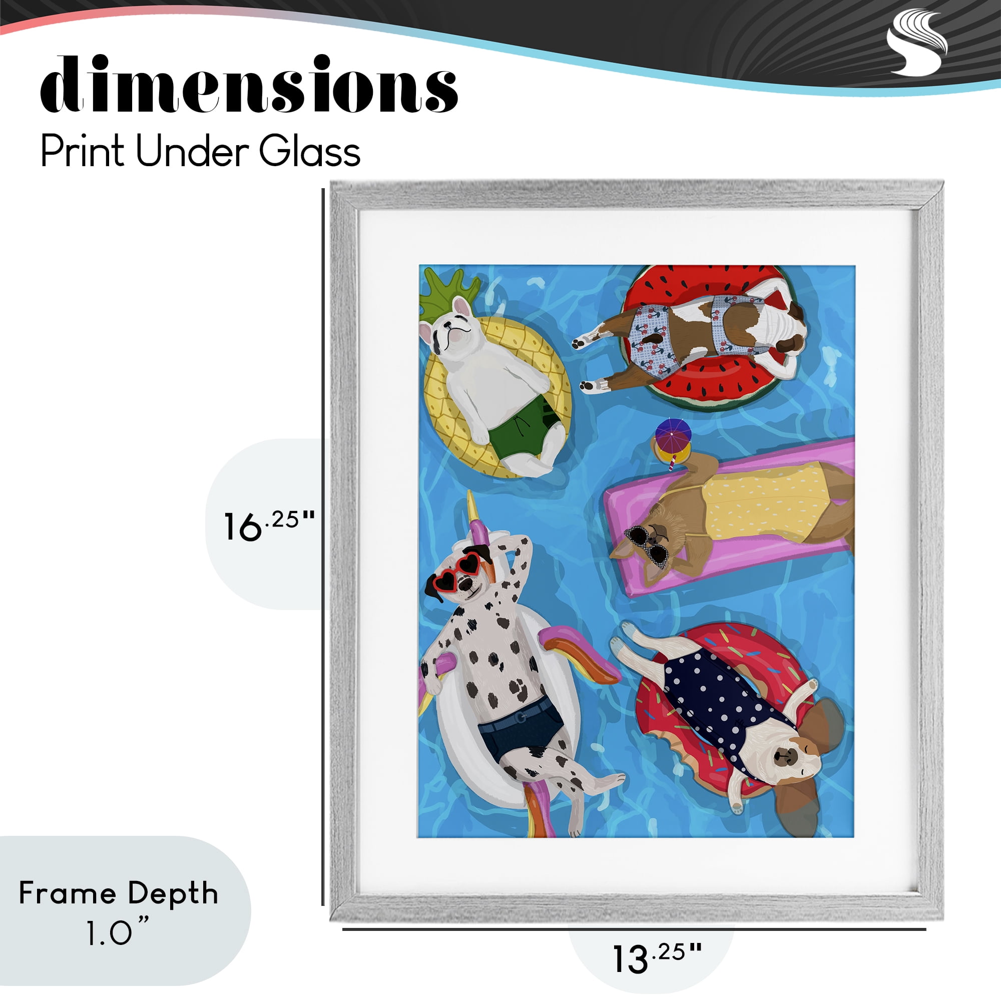 Stupell Industries Summer Sunbathing Dogs Gray Framed Print Under Glass, design by Hanna Melin