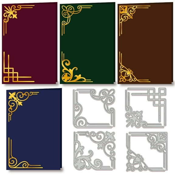 1Set 4Pcs Retro Window Frame Cutting Dies Metal Square Flower Lace Corner Embossing Stencils Die Cuts for Paper Card Making Decoration DIY Scrapbooking Album Craft Decor