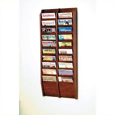 Pemberly Row 20 Pocket Wall Mount Magazine Rack in Mahogany