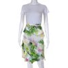 Pre-owned|Escada Sport Women Floral Satin Lettuce Hem Drawstring Skirt White Green Size 38