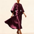 thumbnail image 4 of asdoklhq Womens Dress Pants Women's Fashion Casual Solid Color Elbow Sleeve Round Neck Dress Wine L, 4 of 7