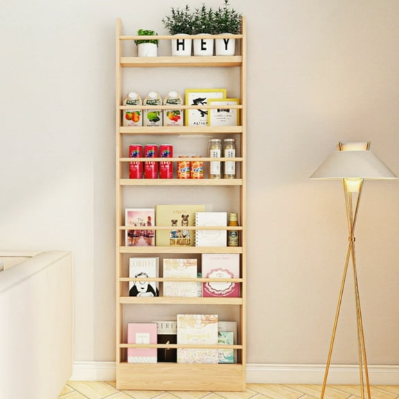 Petoto 6 Tier Behind The Door Bookshelf, Wooden Bookcase Rack Wall Book Shelf Organizer for Study Living Room Bedroom Playroom