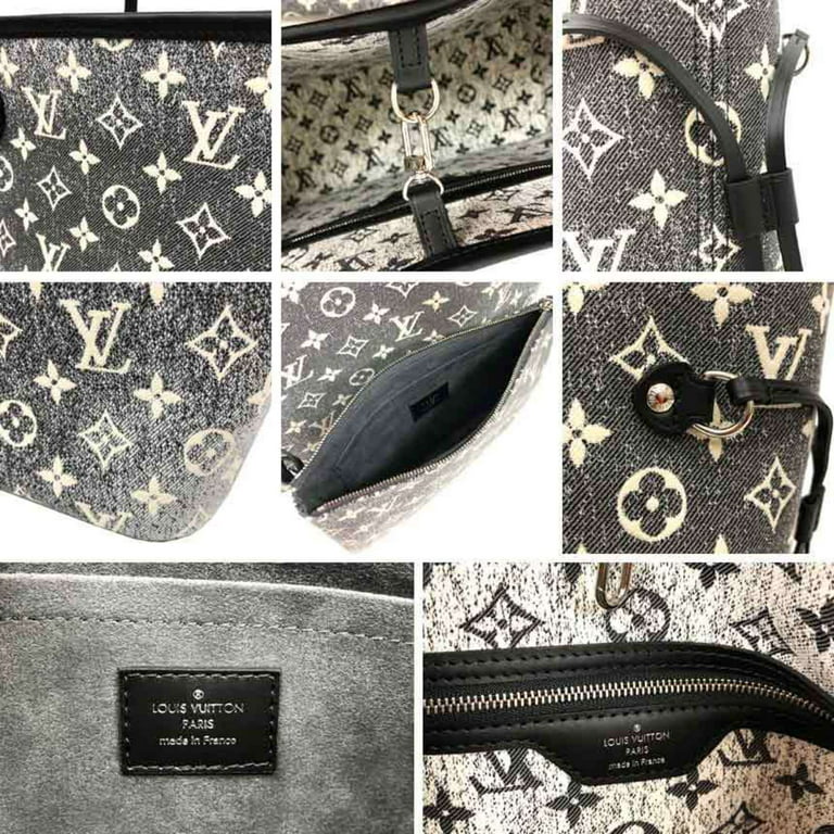 Louis Vuitton Neverfull MM Denim Leather Tote Bag Gray