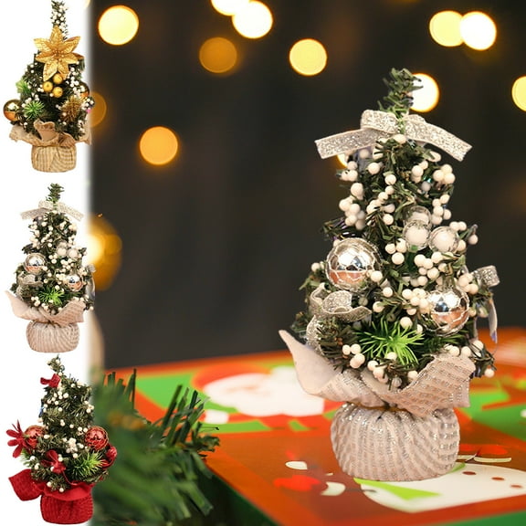 Christmas Savings! Caoblia Mini Christmas Tree 8 Inch Ornaments and Gifts Artificial Christmas Tree with Christmas Balls, Flower for Holiday Indoor Dining Table Party Decor, Christmas Decorations