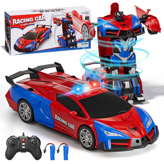Remote Control Car - Transform Spider Car Toy, One Button Deformation to Robot with Light, 2.4Ghz Remote Control Car with 360° Rotating, Police Car Toy for 3 6 Years Boys