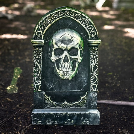 21" Light-Up Tombstone with Skull Halloween Decoration