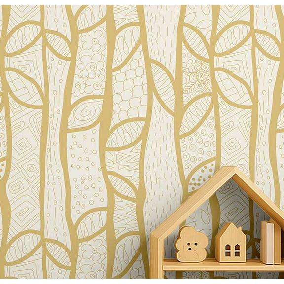 S4Sassy Modern Tree Sketch Print Wallpaper - Yellow Wall Covering, 25" X 60" Self-Adhesive Vinyl Walls Paper, Decorative Wall Wrap, Easy Diy Walls Covering For Bedroom, Cabinets, Living Spaces