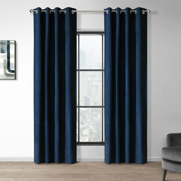 Chenille 100% Blackout Grommet Curtain Panel 52 x 108 in Dark Navy