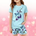 thumbnail image 2 of Toddler Girl Outfits Butterflies Print Short Sleeve T Shirt Top Shorts Pajama Set Baby Clothes For Girls Light Blue 3-4 Years, 2 of 4