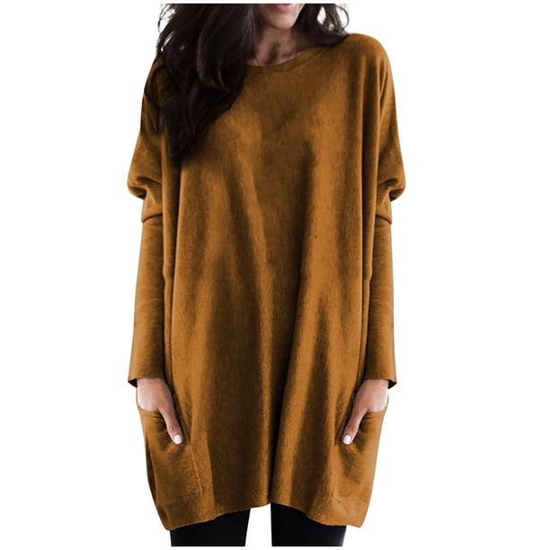 Tops tipo túnica de manga larga para mujer, informales, holgados, con bolsillos, cuello redondo, sudaderas Fridja ghj987+1130