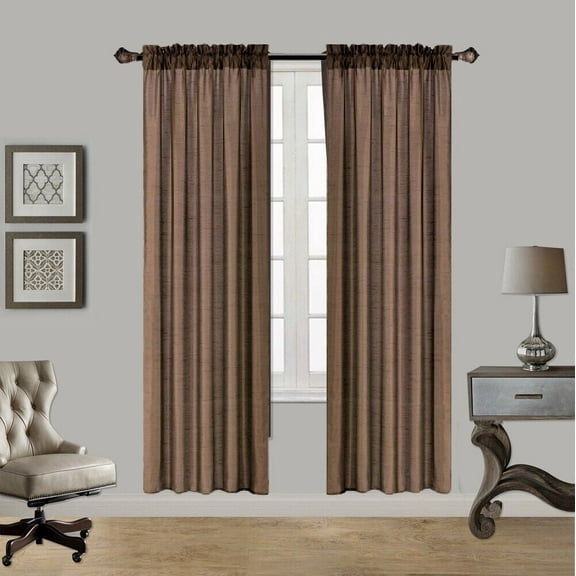 2PC MR2 BROWN
SOLID SILK SEMI SHEER ROD POCKET WINDOW CURTAIN PANEL LIGHT FILTERING 55" W X 84" L EACH PC