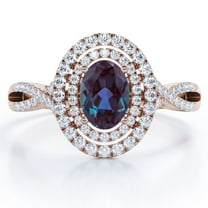 JeenMata Dual Cluster 1.5 Carat Ovate Created Alexandrite and Moissanite Pave Infinity Engagement Ring in 18K Rose Gold Plating over Silver