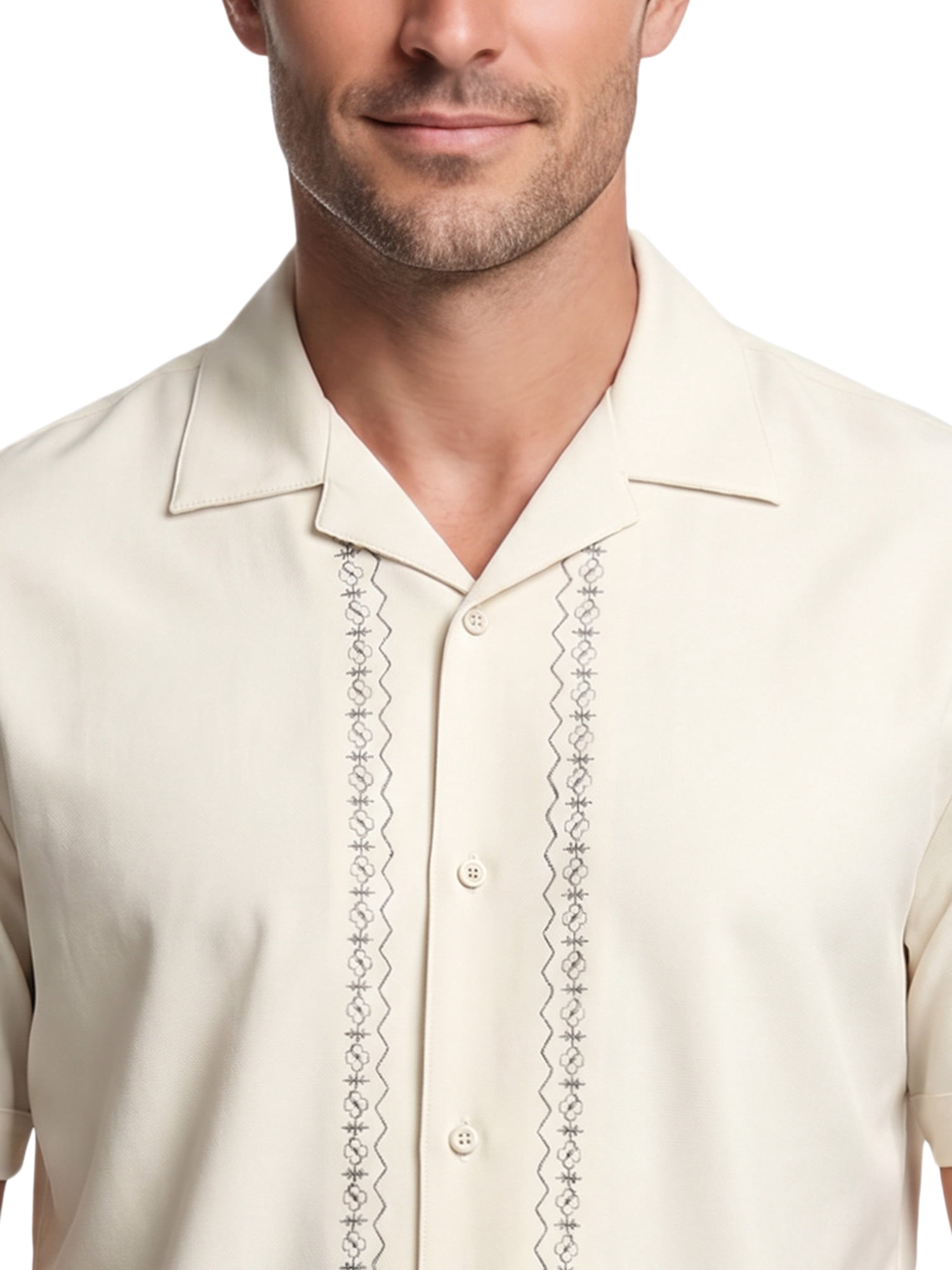 Havanera Men’s and Big Men's L-Shape Embroidered Cotton-Lyocell Short Sleeve Shirt, S-5XL