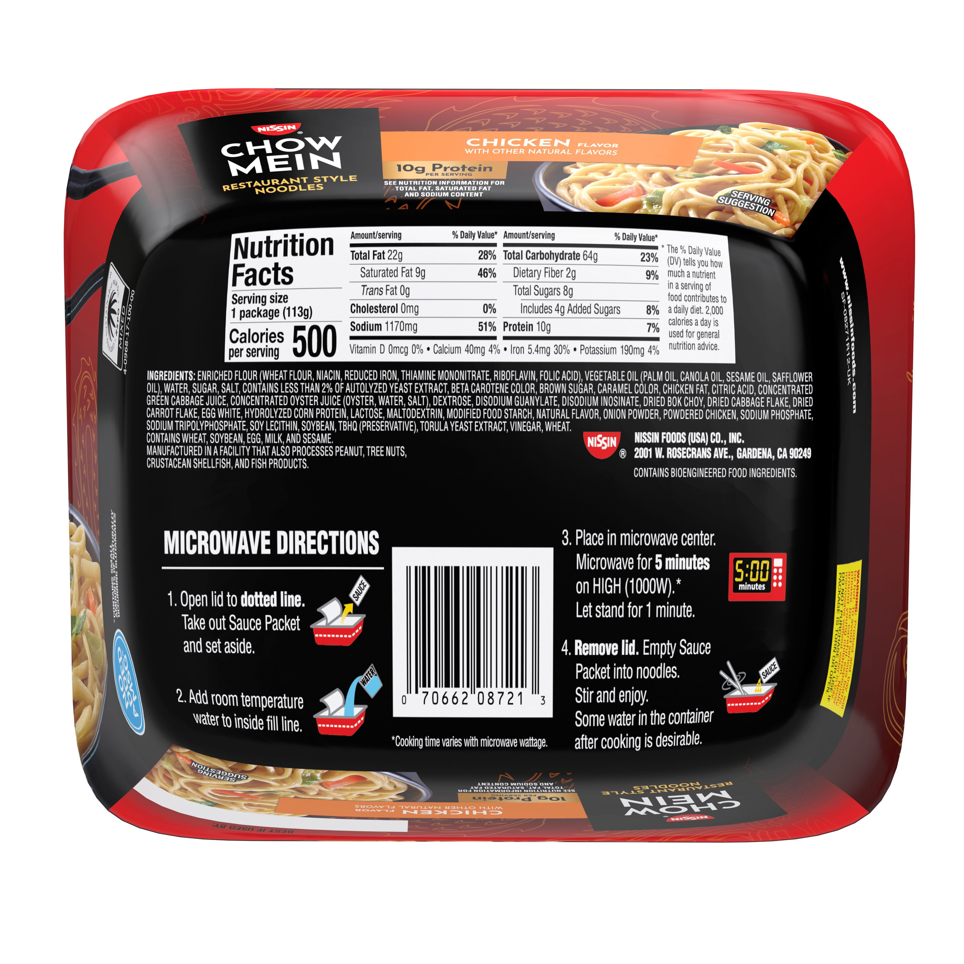 (6 pack) Nissin Foods Chow Mein Instant Noodles, Chicken Flavor, 4.0 oz Tray, Shelf-Stable