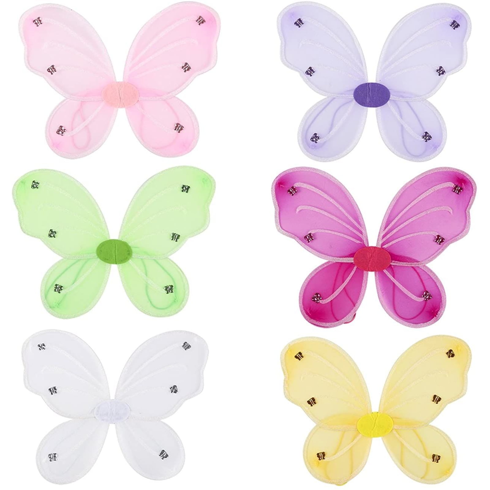 6 Pack Butterfly Fairy Wings for Kids Girls Halloween Party Cosplay Costume, Fairytale Princess Pretend Play Dress up, 6 Colors