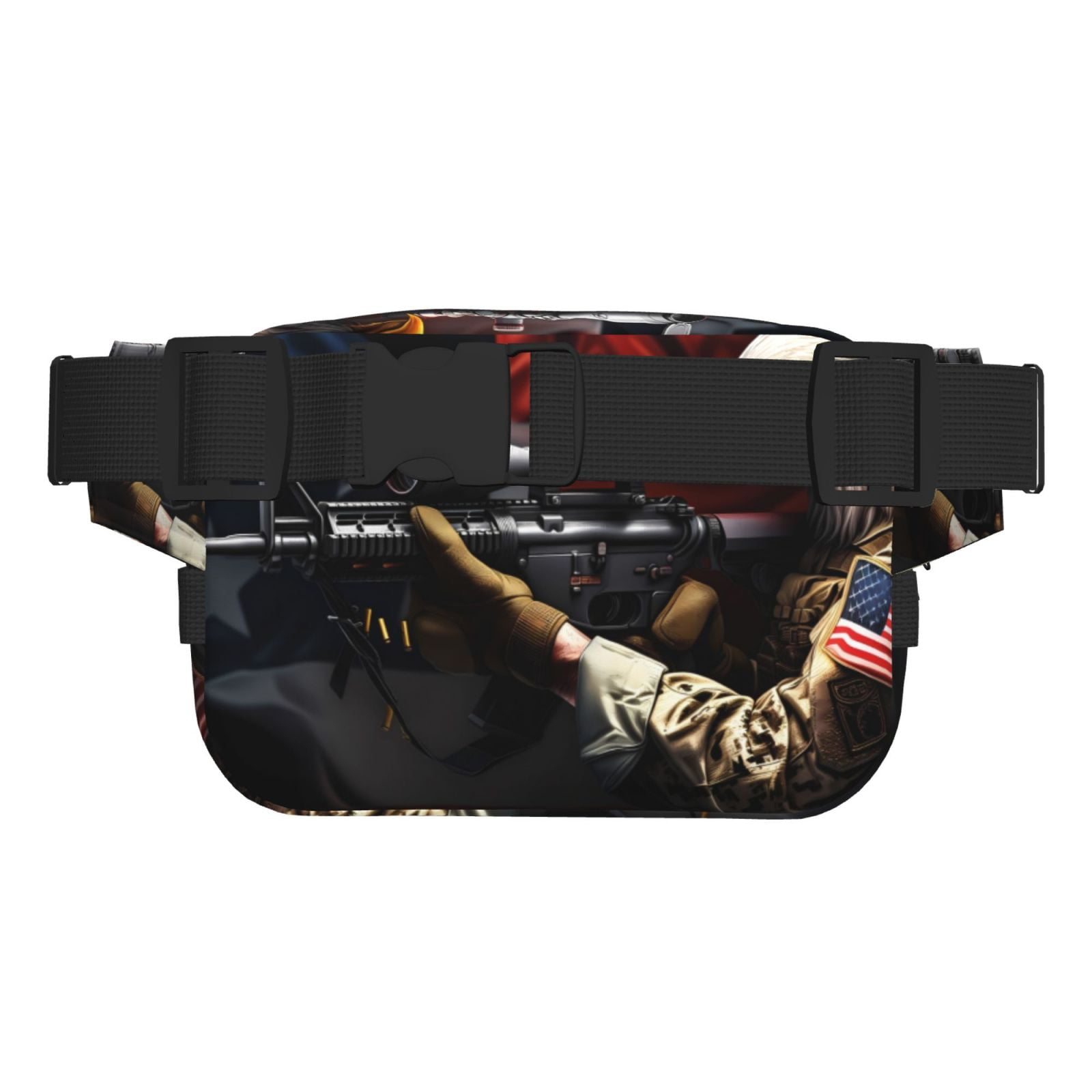 Picia American Bald Eagle Warrior Print Square Double-Layer Waist Bag Mini Adjustable Waist Belt Bag Exercise Running Travel Hiking