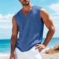 thumbnail image 4 of Horkkom Linen Shirts for Men V Neck Solid Color Sleeveless Shirts Beach Vacation Breathable Tank Tops, S-4XL, 4 of 7