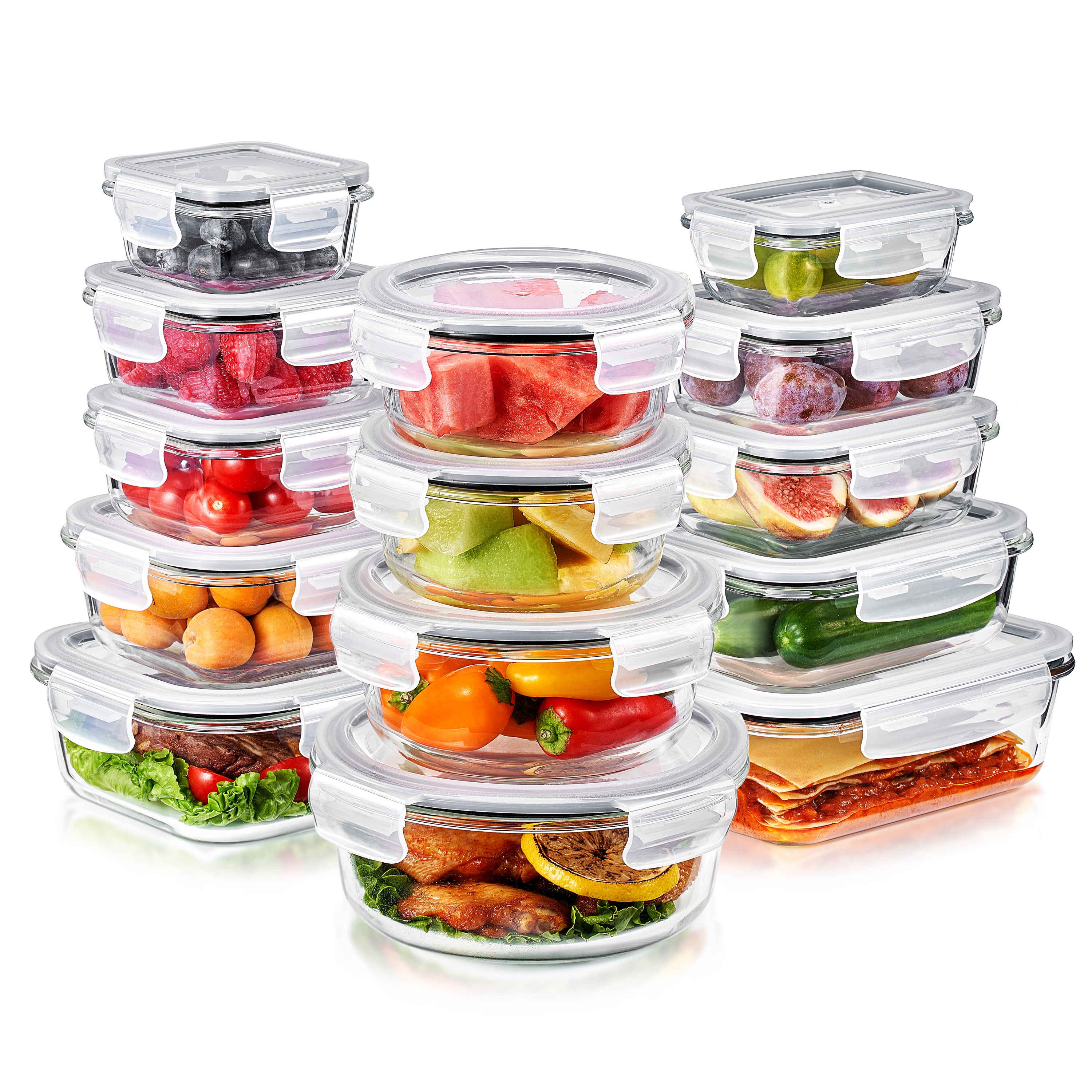 Sorbus 28-Piece Glass Food Storage Containers with Lids - Airtight, Microwave, Fridge, Dishwasher, Oven Safe, BPA-Free, Stackable, Meal Prep Containers