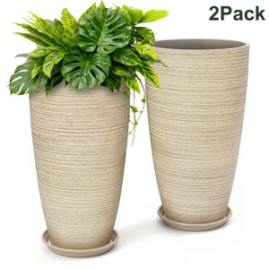 QCQHDU Large Plastic Planter, 21-Inch Oat, 2-Pack
