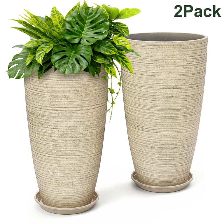 QCQHDU Large Plastic Planter, 21-Inch Oat, 2-Pack photo 1