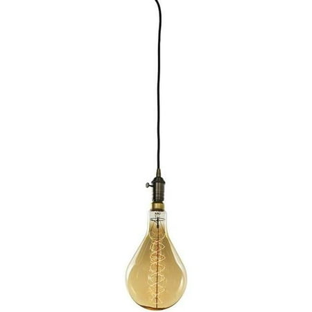 

1-Light Warm Gold Vintage Pendant Socket and Canopy with Incandescent 60W Pear Shaped Grand Nostalgic Spiral Light Bulb