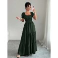thumbnail image 6 of Womens Dark Green Square Neck Tiered Long Dress With Puff Sleeves, 6 of 7