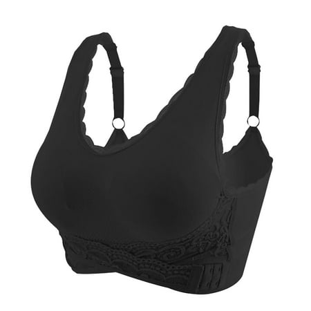 Mrat Fashion Sports Bra for Women Womens Comfy Corset Bra Frontcross Side Buckle Lace Bras Wireless Push up Lace Bras High Impact Sports Bras Ladies Cute Bralette S-180 Black XXL
