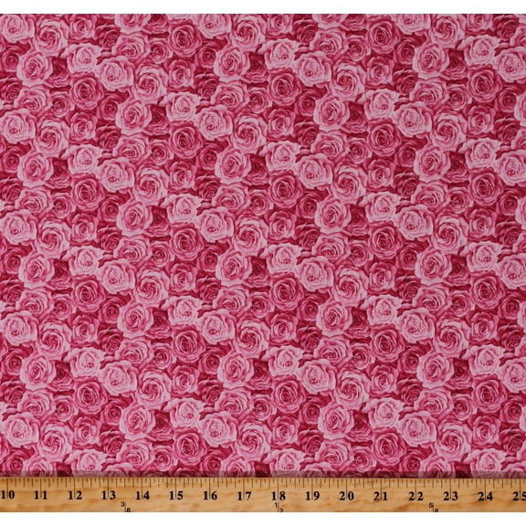 Cotton Pink Roses Flowers Floral Summer Garden Valentines Day Cotton Fabric Print by the Yard (TP-2321-P)