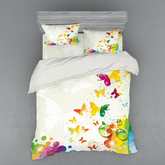 Ambesonne Nature Bedding Set 4 Pcs, Butterfly Festival Art, Queen, Multicolor