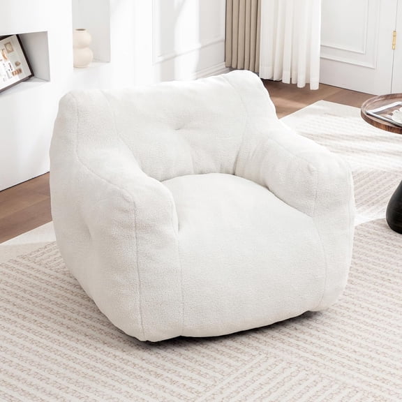 Bean Bag Chair for Adults, Small Modern Sofa Chair for Bedroom Living Room, Bean Bag Lazy Chair for Adults with Armrests for Gaming, Reading, White