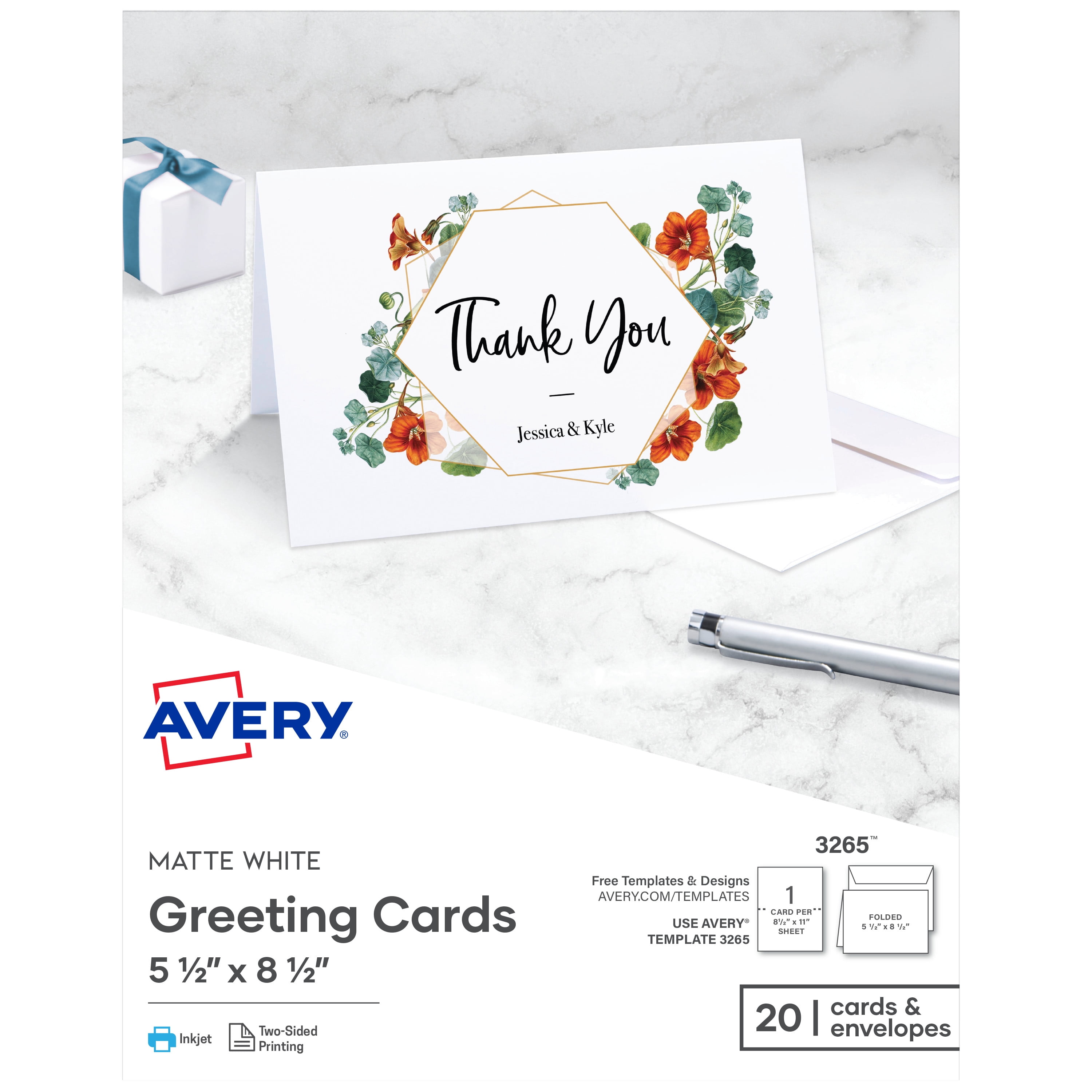 Avery Printable Greeting Cards with Envelopes, 23.23" x 23.23" (32623) For Quarter Fold Greeting Card Template