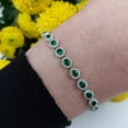 thumbnail image 4 of TAAPSEE JEWELS 14K White Gold Finish Oval Cut Lab Created Emerald Halo Women's Tennis Link Bracelet, 4 of 5
