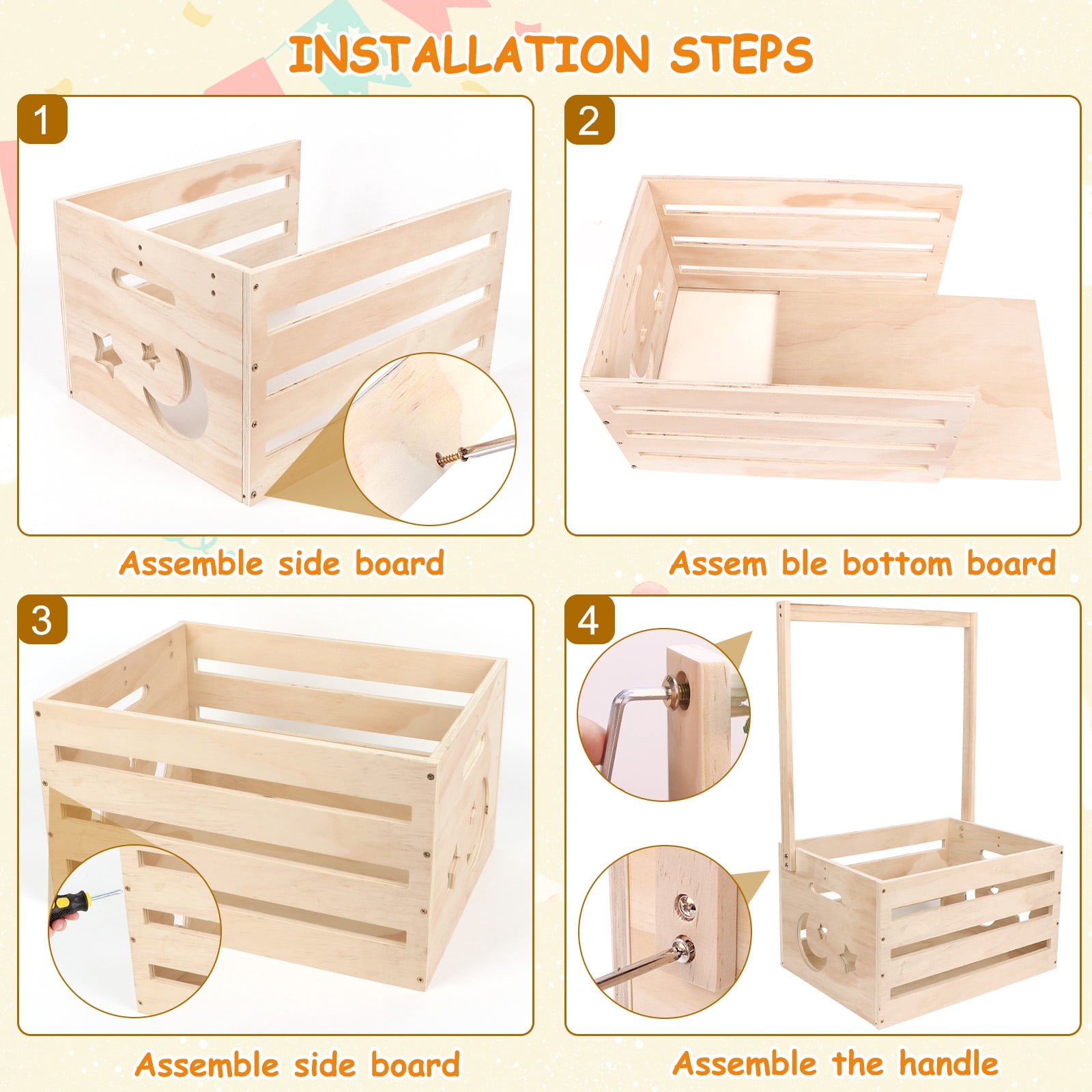 Larger Size-Baby Shower Crate Closet, Wooden Baby Shower Baskets with Handle, Personalized Wood Crate for New Baby Gift