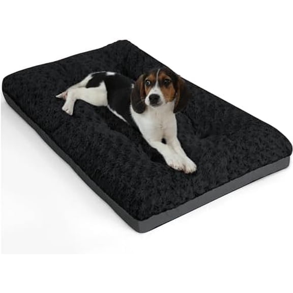 Washable Dog Beds for Crate, Small Plush Pet Mat for Cages, Anti-Slip Crate Pad for Outdoor/Indoor/Car Use, Comfy & Soft Kennel Pad for Dogs and Cats Up to 25 lbs, 23"x17", Black