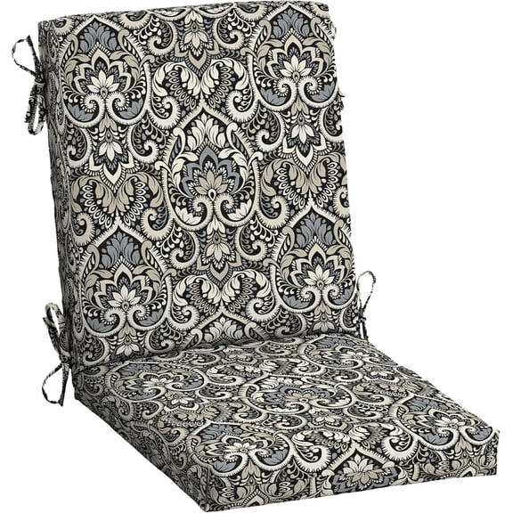 Outdoor Dining Chair Cushion, 20 x 20, Rain-Proof, Fade Resistant, Black Aurora Damask