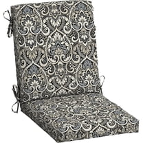 Outdoor Dining Chair Cushion, 20 x 20, Rain-Proof, Fade Resistant, Black Aurora Damask