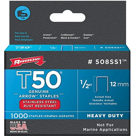 Arrow Fastener Co. 508SS1 1/2" T50 Stainless Steel Staples