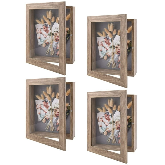 Golden State Art 8x10.5 Shadow Box Frame Display Case, 2-inch Depth, 6 Pins Included, Light Brown, Pack of 4