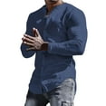thumbnail image 1 of Camisas s Para Hombre Camisa al libre sin cuello de color sólido de manga larga de algodón de otoño e invierno para hombre (Blue, L), 1 of 5