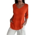 thumbnail image 1 of Solid Color Knitted V-Neck Top, V Neck Loose Pullover Knit Sweaters Tops, Plus Size Tshirts for Women, 1 of 7