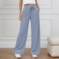 thumbnail image 2 of Women's Casual Pants High Waisted Loose Fit Straight Leg Trousers For Daily Wear Workout Comfortable Summer Fall Elastic Waistband Pure Color Tie Detail, 2 of 7