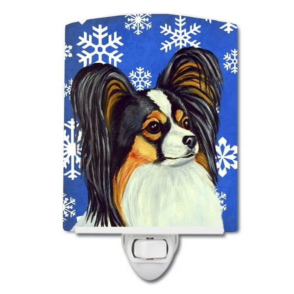 Caroline's Treasures LH9300CNL Papillon Winter Snowflakes Holiday Ceramic Night Light, 6x4x3", multicolor