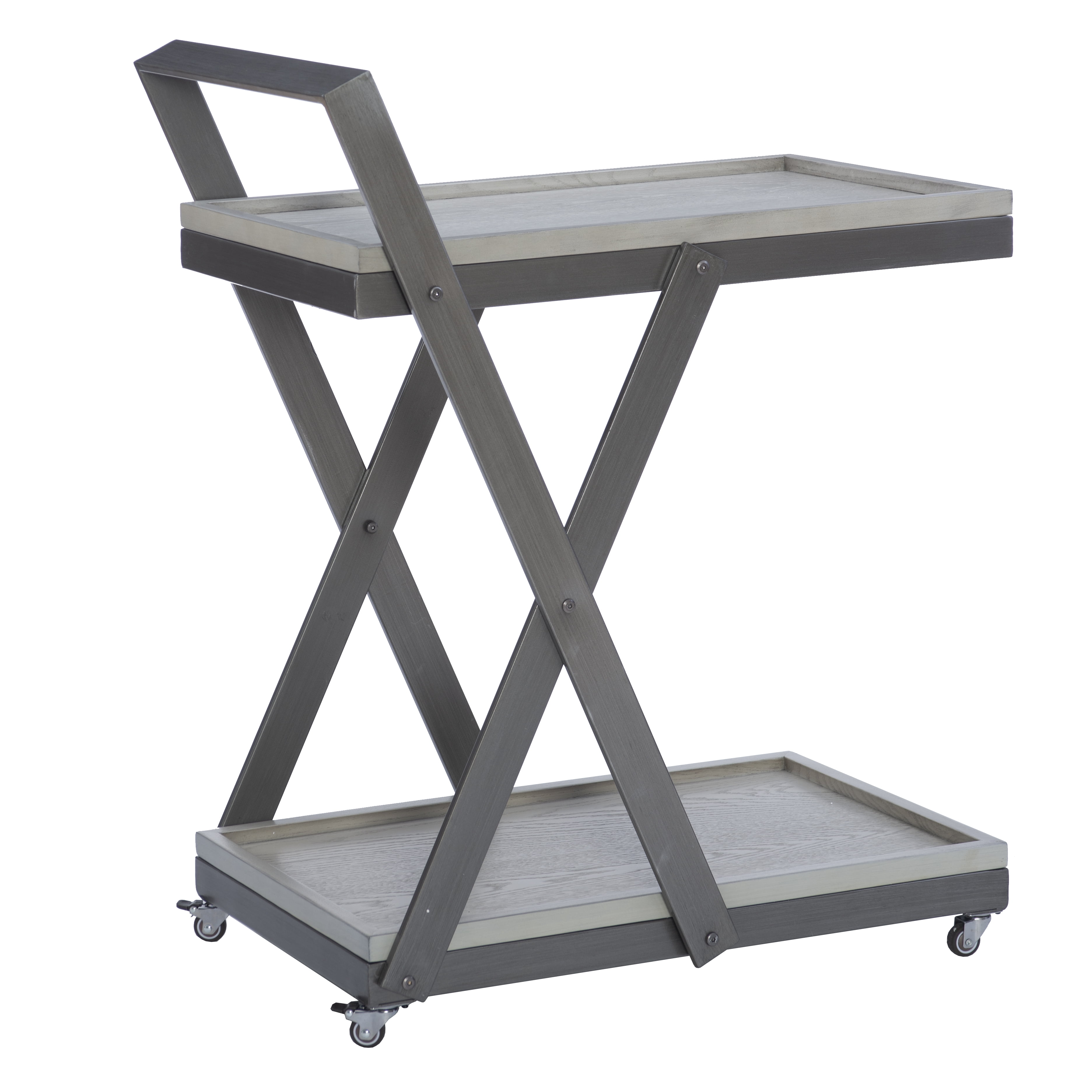Powell Radnor 2-Tier Rolling Bar Cart, Gray/White