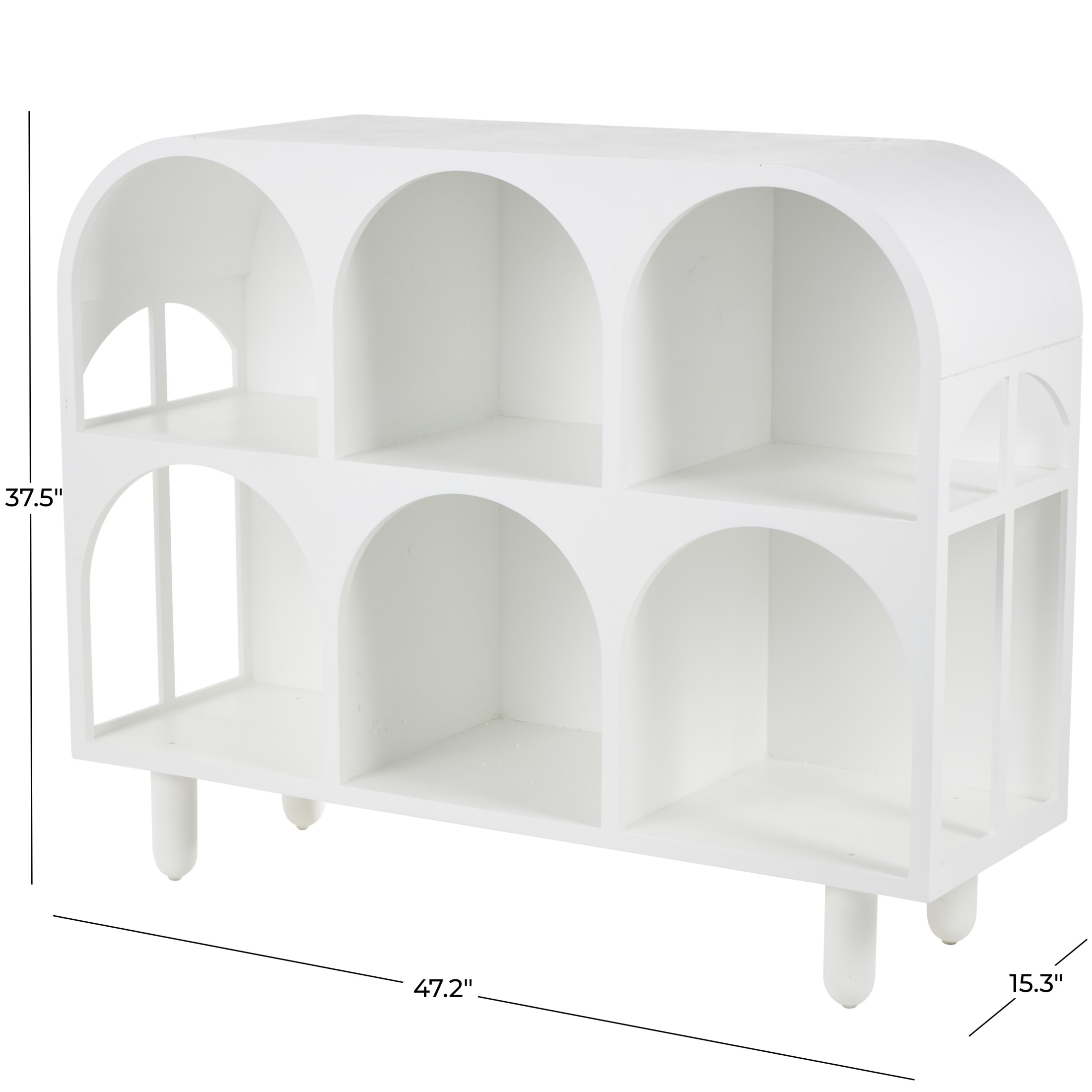 DecMode 47" x 38" White Wooden Handmade Geometric 6 Shelf Console Table, 1-Piece