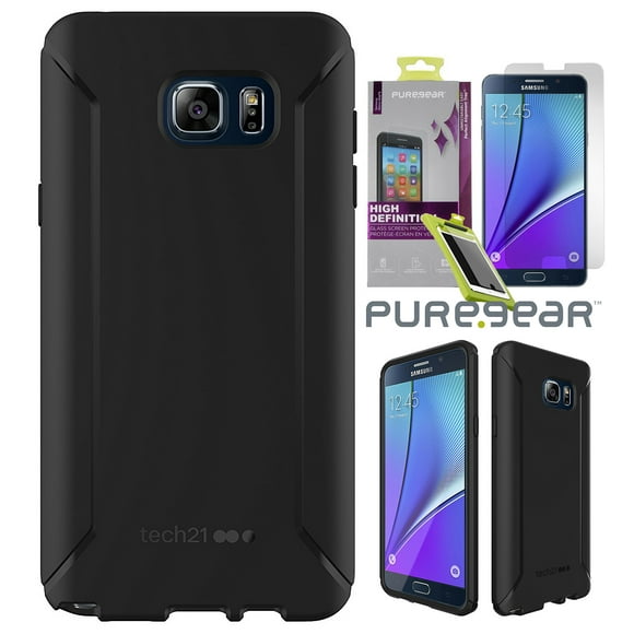Tech21 Matte Black EVO Tactical Anti-Shock Case Cover + Tempered Glass Screen Protector for Samsung Galaxy Note 5